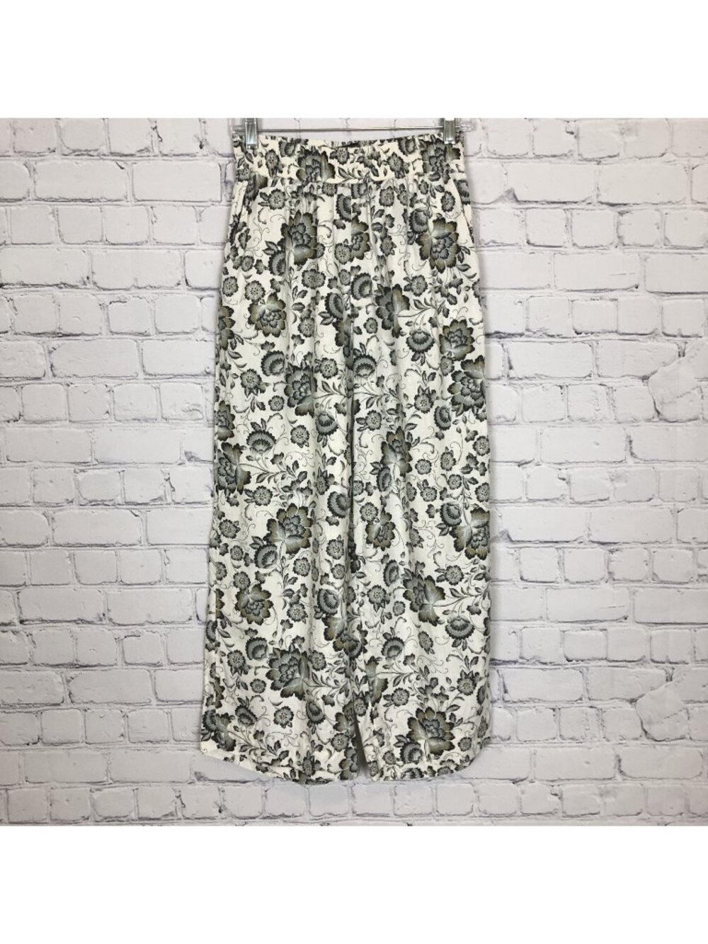 Tahari 100% Linen White Floral Wide Leg Pants Size S